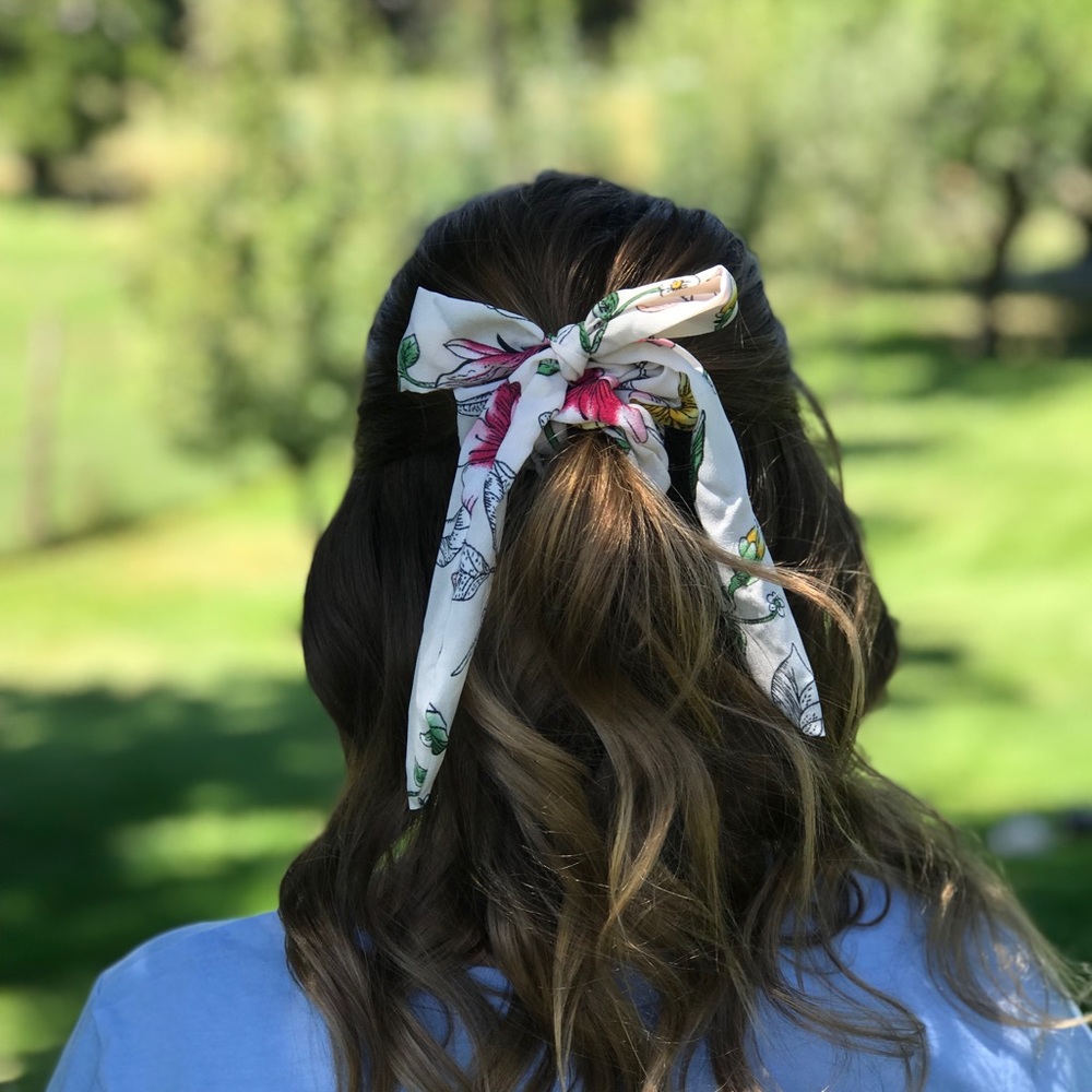 🆕4 Pack NEW floral chiffon scrunchie hair ribbon - Picture 7 of 8